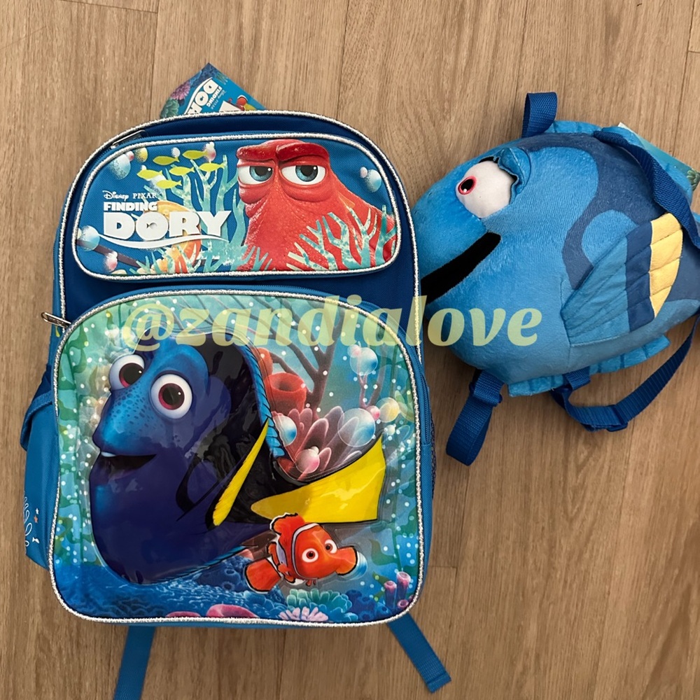 Disney Pixar Finding Dory Kids big Backpack and small plush backpack